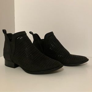 Restricted black laser cut, block heel ankle booties. Size 8. Like new.